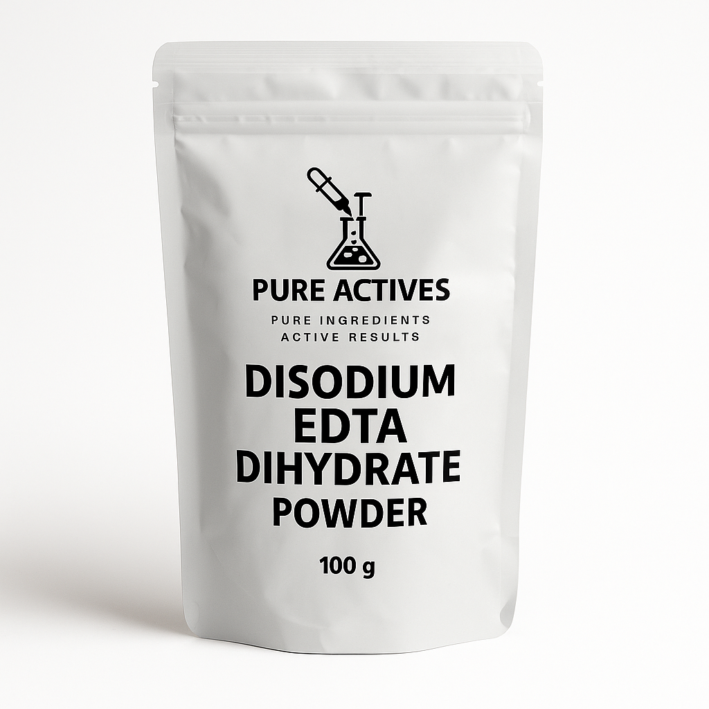 Disodium EDTA Salt Dihydrate is a high-purity cosmetic chelating agent used to stabilize skincare, haircare, and body formulations. It works by binding to metal ions (such as calcium and magnesium) that can cause unwanted reactions—like color change, rancidity, or loss of preservative strength.
This ingredient is essential for maintaining product clarity, stability, and shelf life, especially in formulas containing botanical extracts, vitamins, and natural oils. It’s water-soluble, non-irritating, and wide