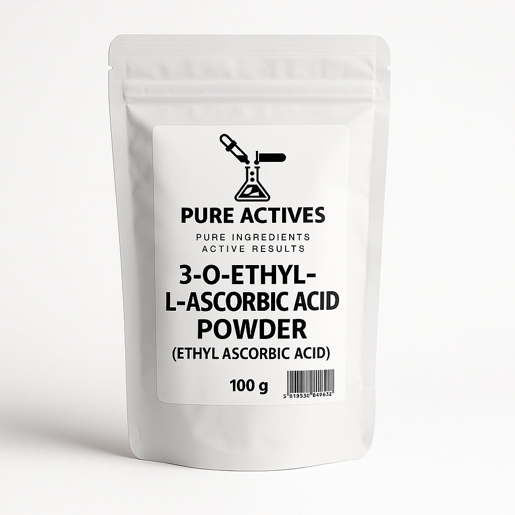 PureActivesCo 3-O-Ethyl-L-Ascorbic Acid powder – stable Vitamin C brightening and anti-aging ingredient for serums and creams.