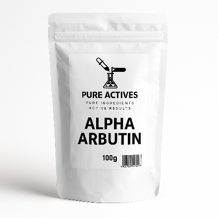 High-purity Alpha Arbutin powder in a clear jar