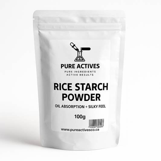 White package of rice starch powder for oil control. cosmetic supplier in Canada.