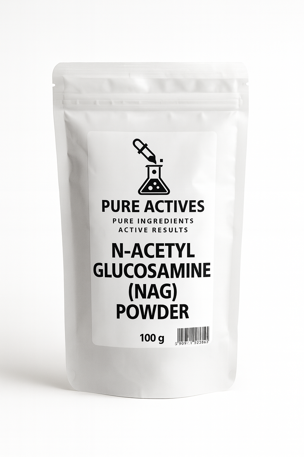 PureActivesCo N-Acetyl Glucosamine (NAG) powder – brightening, hydrating, and barrier-repair ingredient for serums, creams, and toners.
