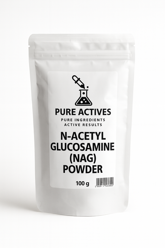 PureActivesCo N-Acetyl Glucosamine (NAG) powder – brightening, hydrating, and barrier-repair ingredient for serums, creams, and toners.