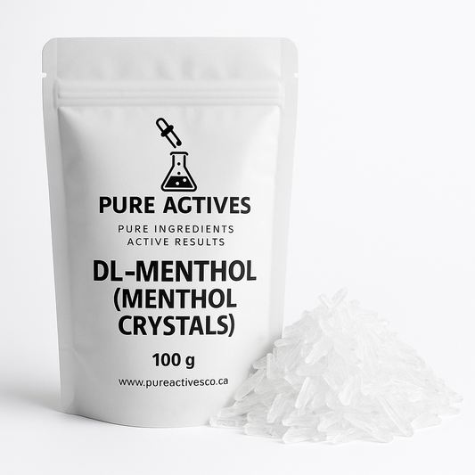 PureActivesCo Menthol Crystals – natural peppermint-derived cooling agent for balms, gels, and skincare formulations