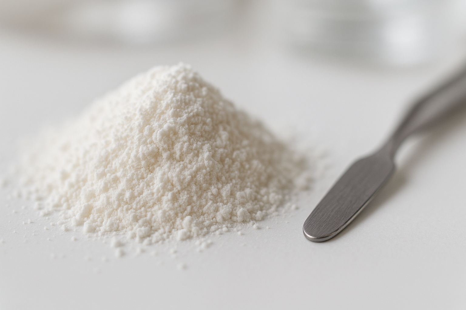 a macro faded rice powder for formulating with small metal spatula