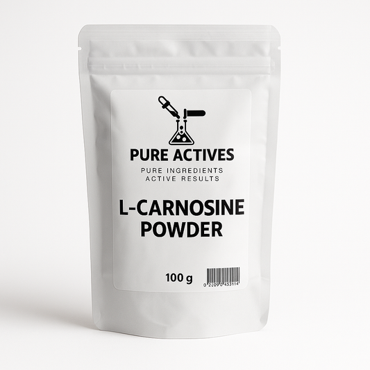 PureActivesCo L-Carnosine Powder – anti-glycation and firming peptide active for anti-aging serums and luxury skincare formulations.”
