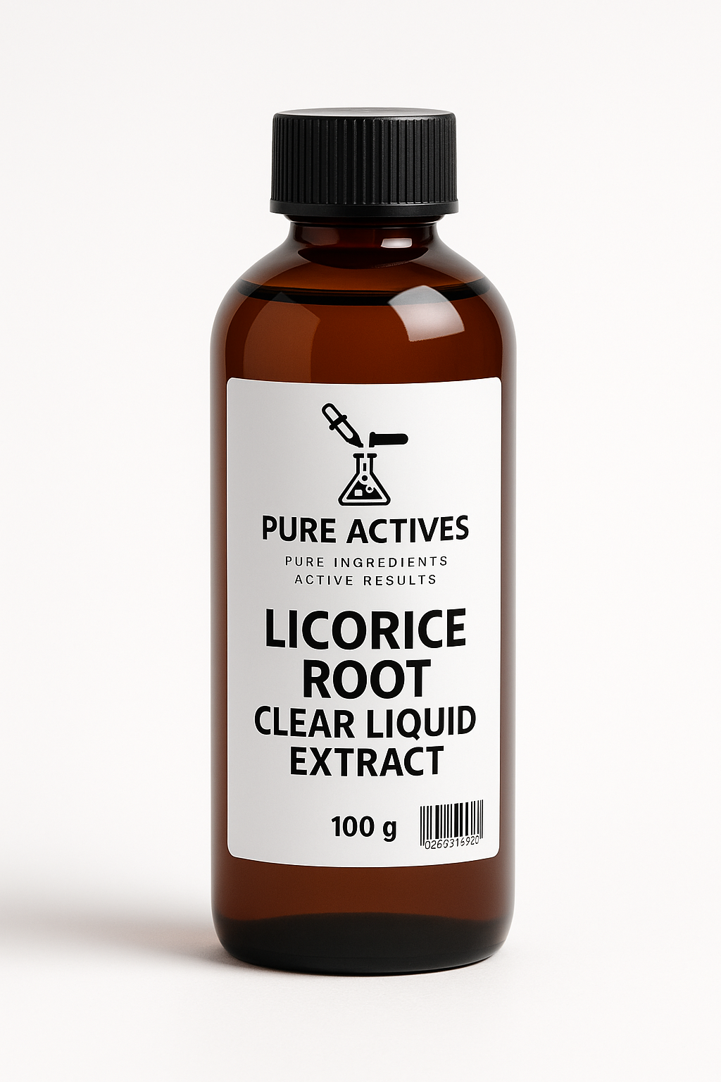 PureActivesCo Licorice Clear Liquid Extract – water-based, colorless licorice botanical for brightening, soothing, and clear skincare formulations.
