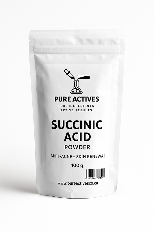 Succinic acid is a salicylic acid alternative. Supplier of skincare ingredients in Canada. Affordable.