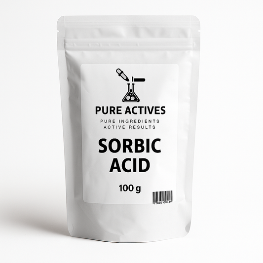 PureActivesCo Sorbic Acid cosmetic-grade preservative powder – natural antimicrobial ingredient for skincare and clean beauty formulations. Canada